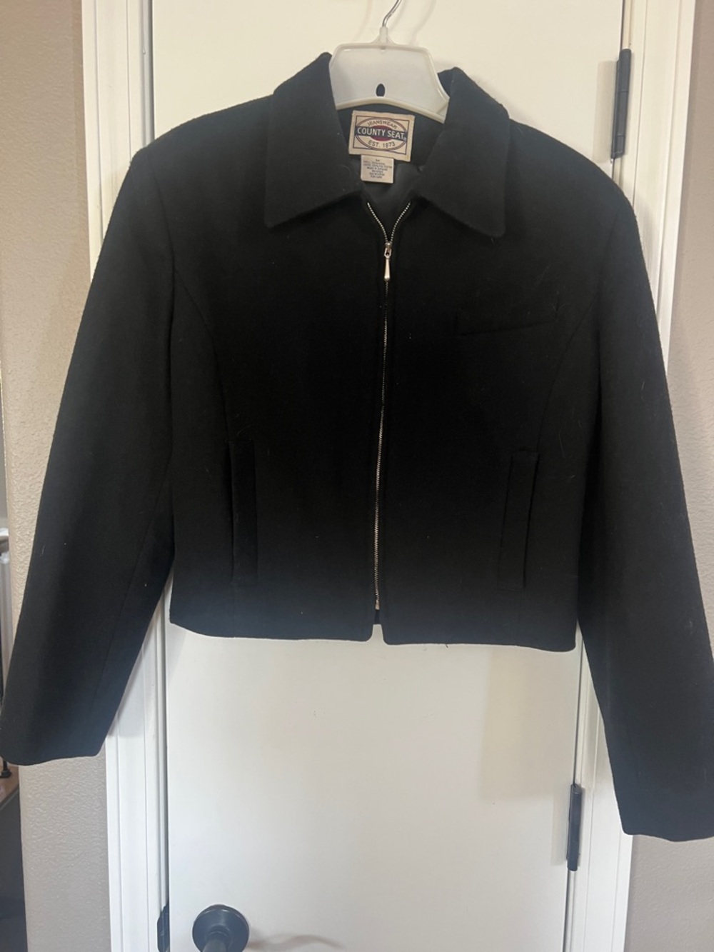 Women's Short Black Zip-Front Wool Jacket